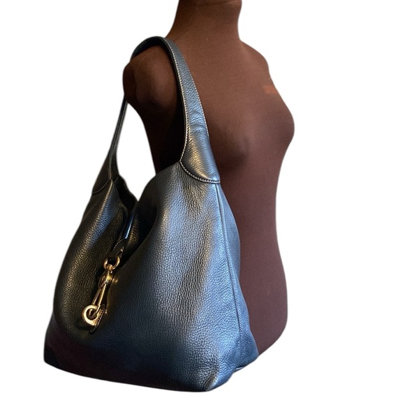 Dooney & Bourke Belvedere Logo Lock Pebbled Leather Bucket Bag - Picture 1 of 17